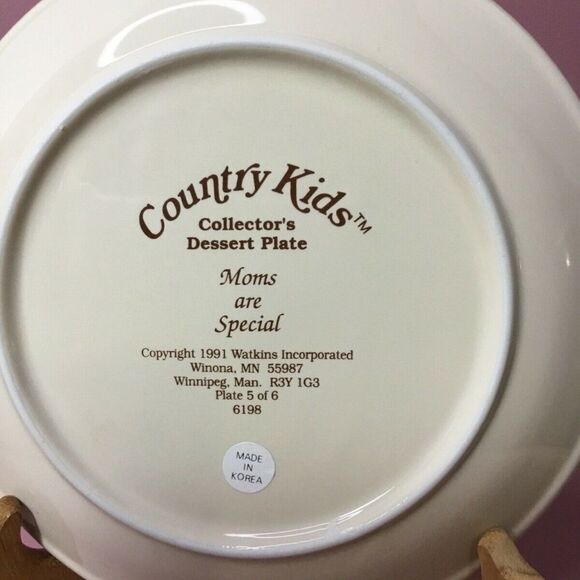VTG 91s  Watkins Country Kids Porcelain Dessert Plate Moms Are Special 8" - Picture 2 of 10